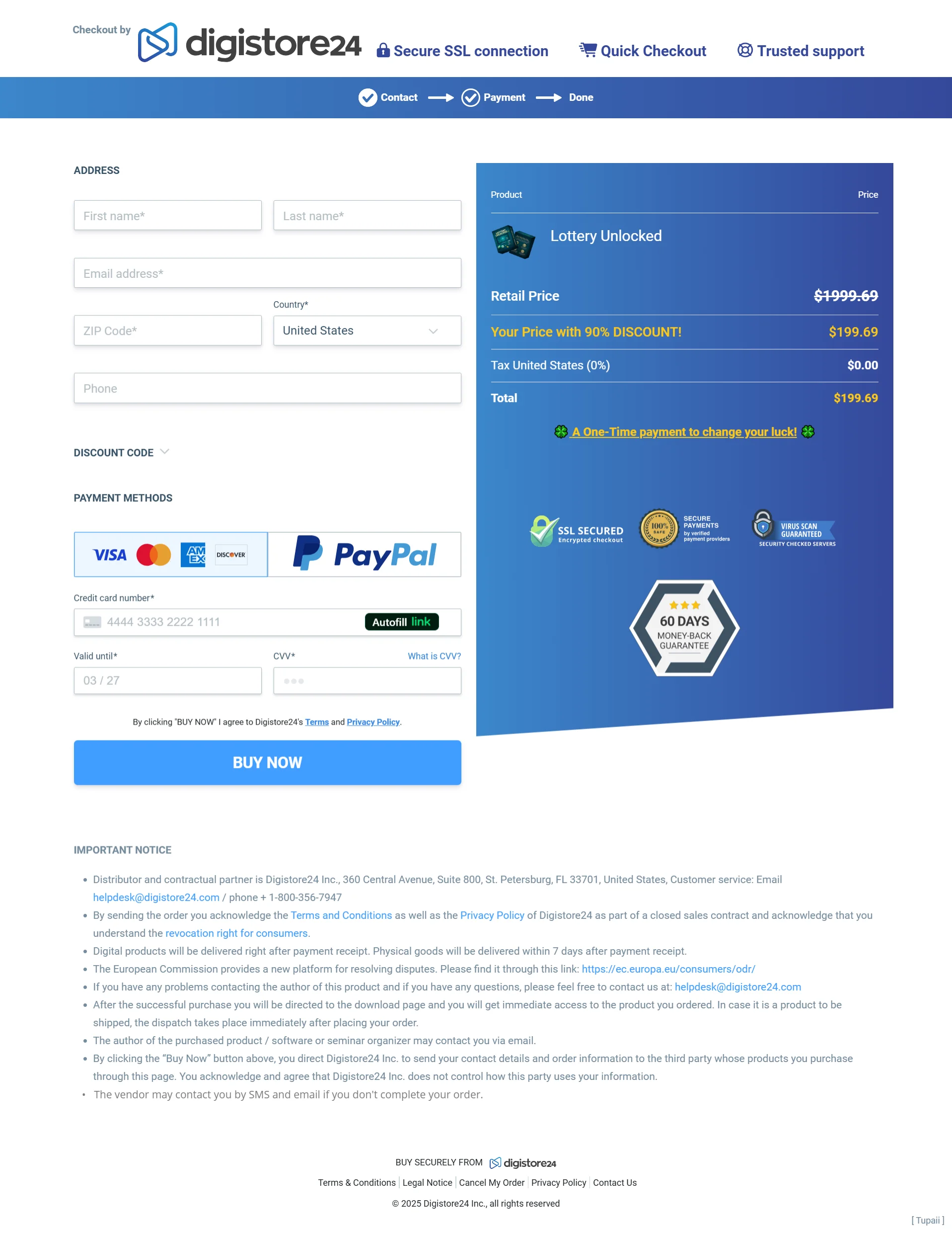 Lottery Unlocked order form